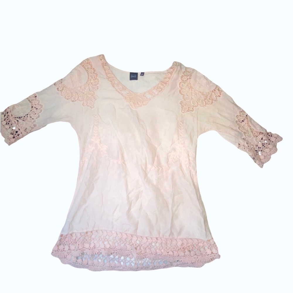 Saks Fifth Avenue Pink Ruffled Blouse with Embellishments size‎ XS cotton& silk